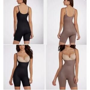 New SPANX 10048R Open Bust Reversible Mid Thigh Bodysuit Black / Taupe XL